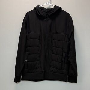 Sweatshirt with Puffer Accent - Men's Black Hooded Jacket